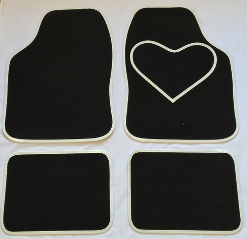 Black car mats white heart - car,